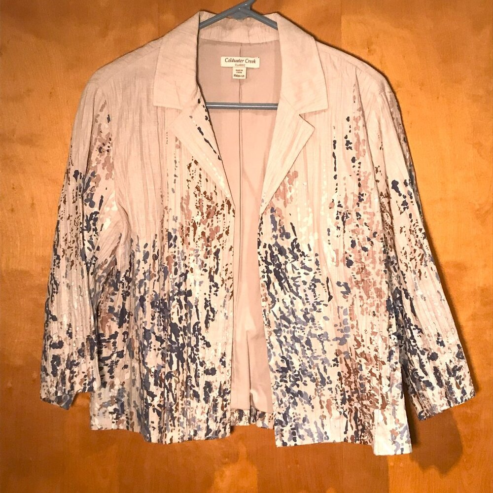 Women’s Coldwater Creek pleated 100% linen open front blazer/jacket.